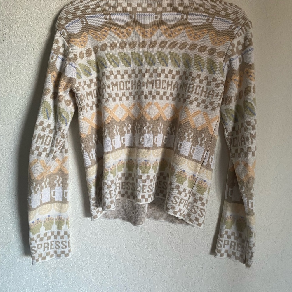 Vintage Eagles Eye Mocha Cappuccino Coffee Cup Novelty Knit Button-Up Sweater S - Picture 9 of 13
